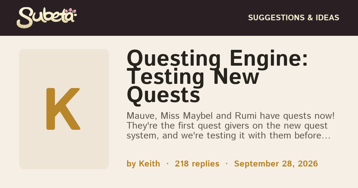 Questing Engine: Testing New Quests - Subeta